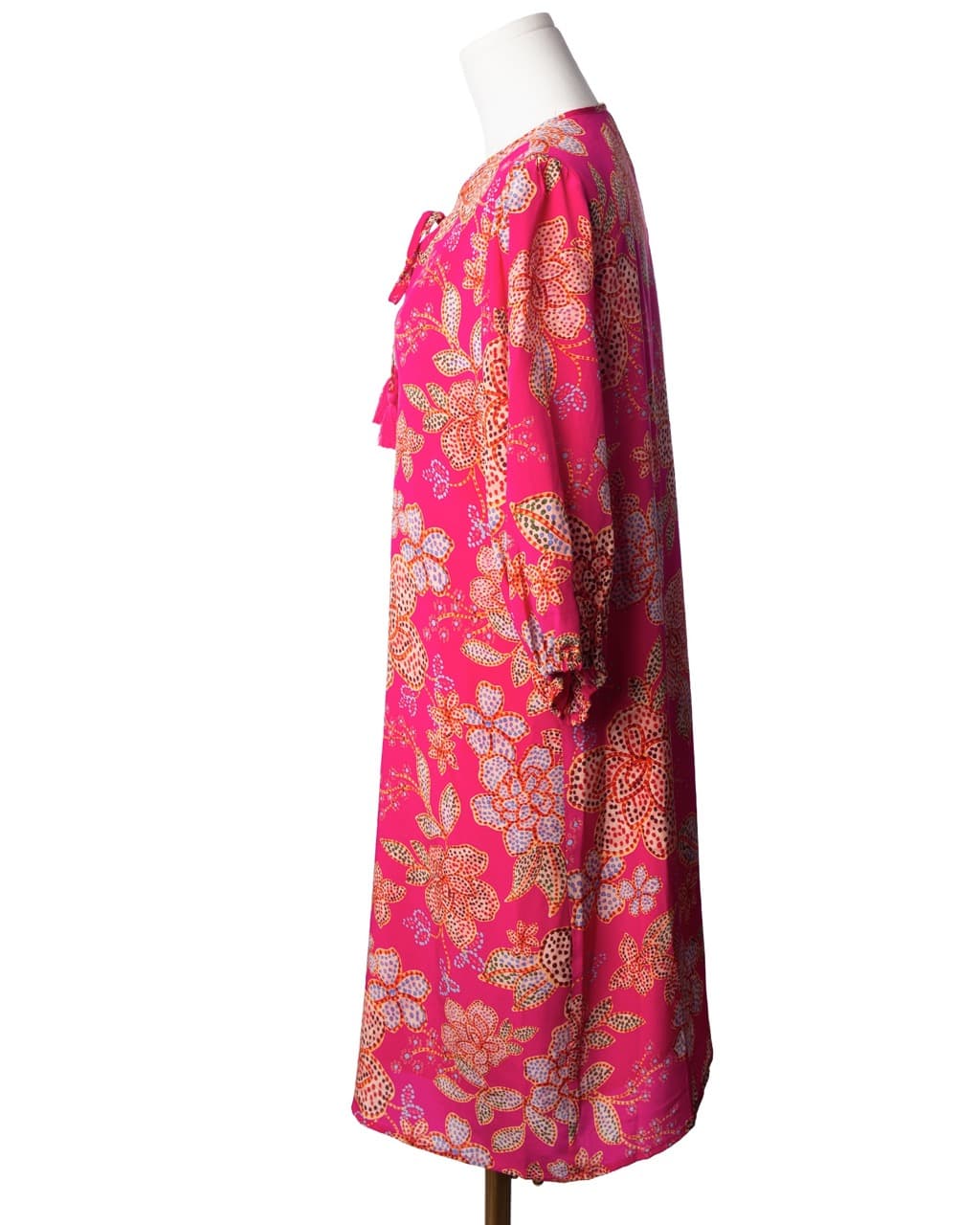 Johnny Was Fuchsia Floral Silk Tassel Shift Dress