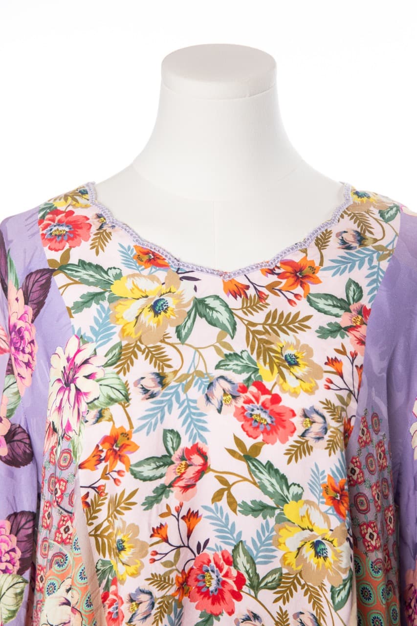 Johnny Was Patchwork Floral Boho Tunic Blouse