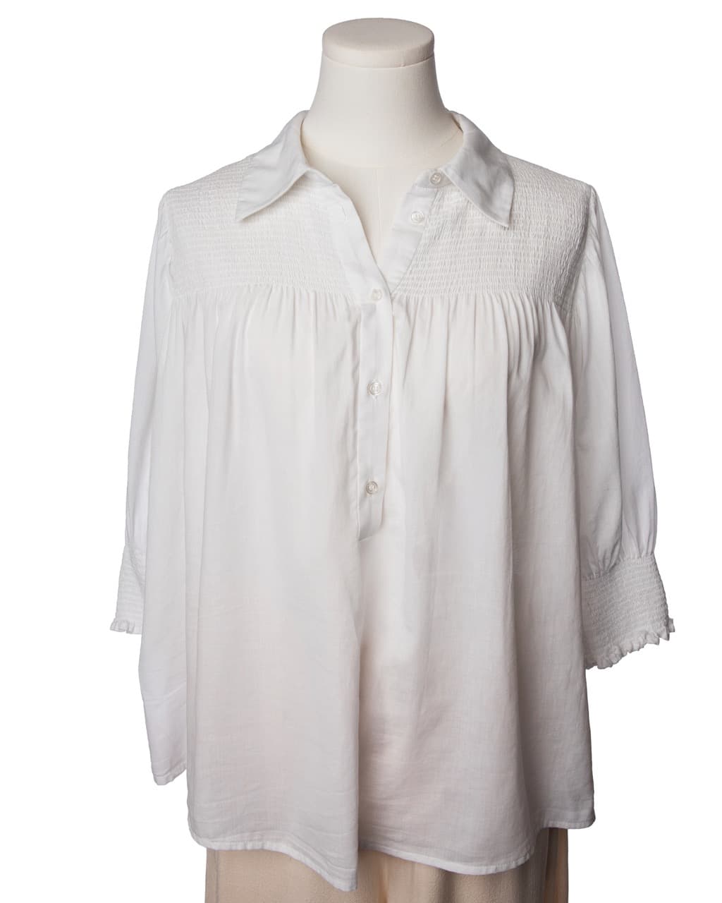 Munthe White Smocked Cotton Tunic Blouse