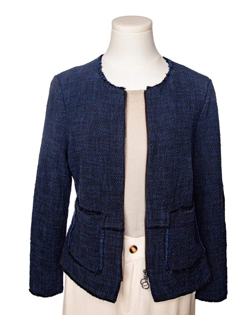 Rebecca Taylor Navy Tweed Zip-Front Jacket