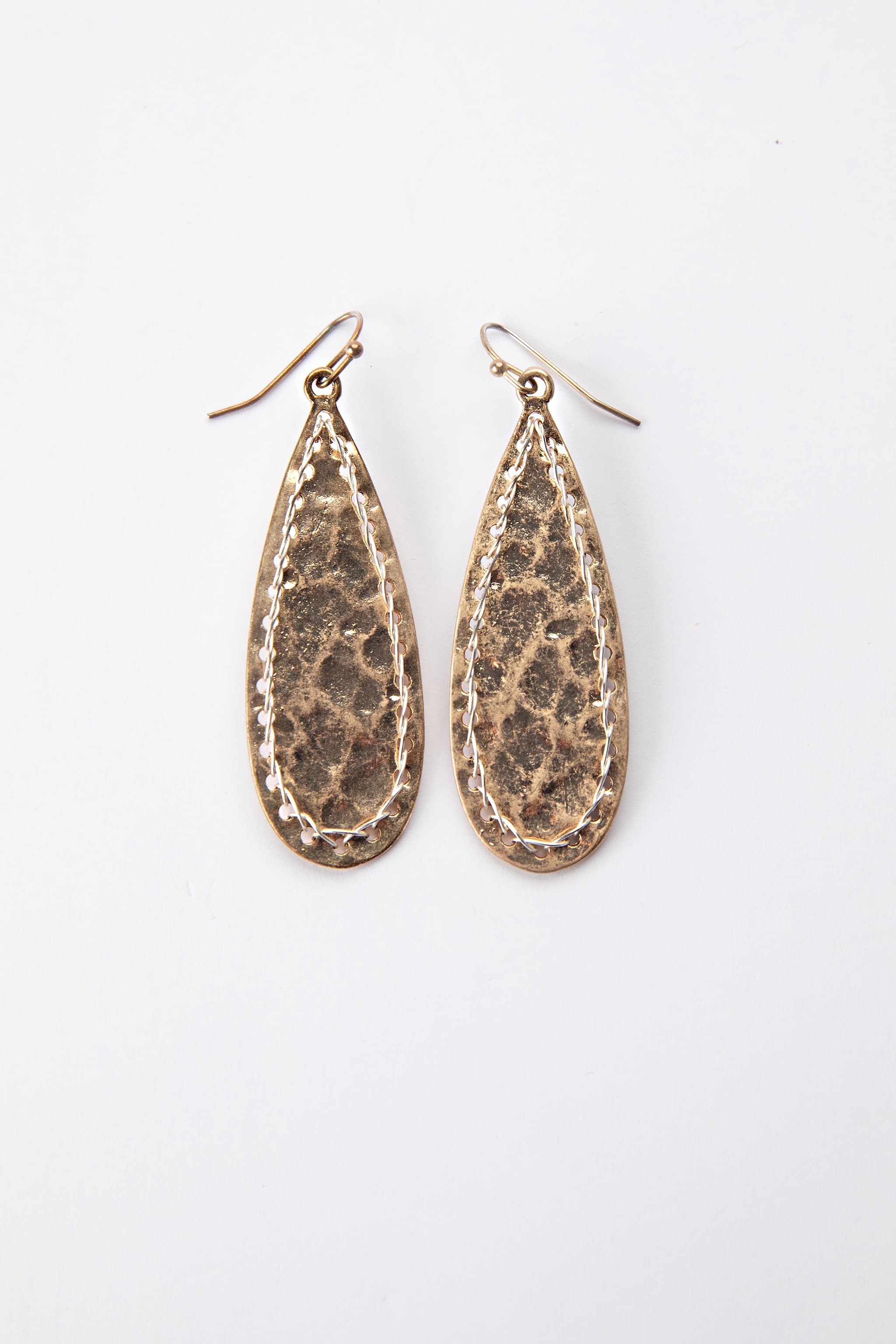Artisan Hammered Mixed Metal Teardrop Earrings