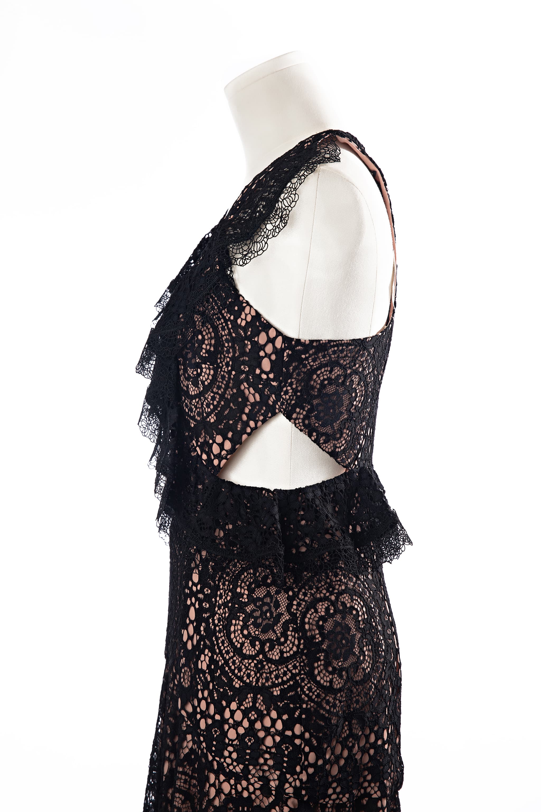 Alexis Midnight Lace Ruffle Midi Dress