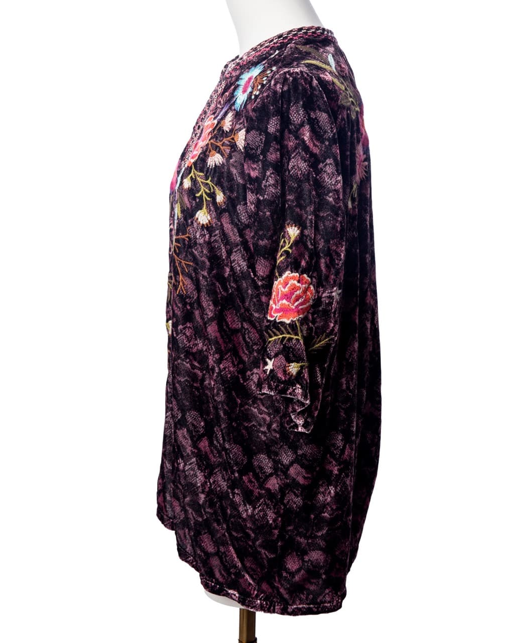Johnny Was Plum Velvet Embroidered Floral Blouse