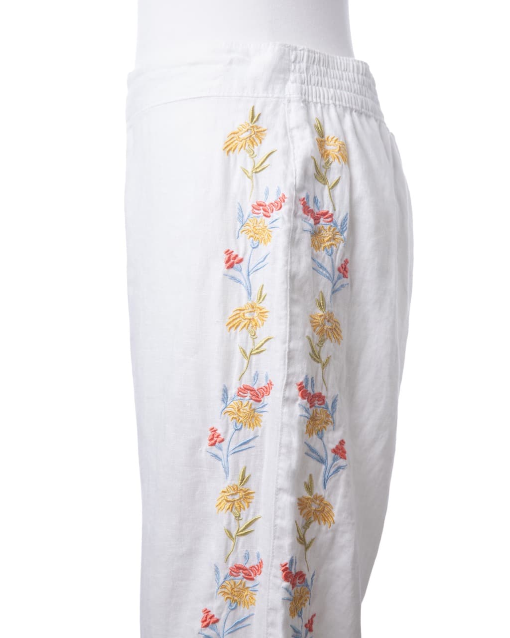 Calypso St. Barth White Linen-Blend Embroidered Wide-Leg Pants