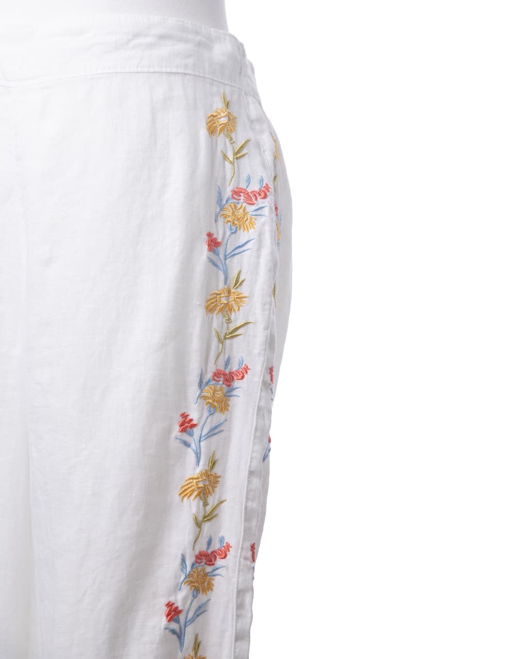 Calypso St. Barth White Linen-Blend Embroidered Wide-Leg Pants