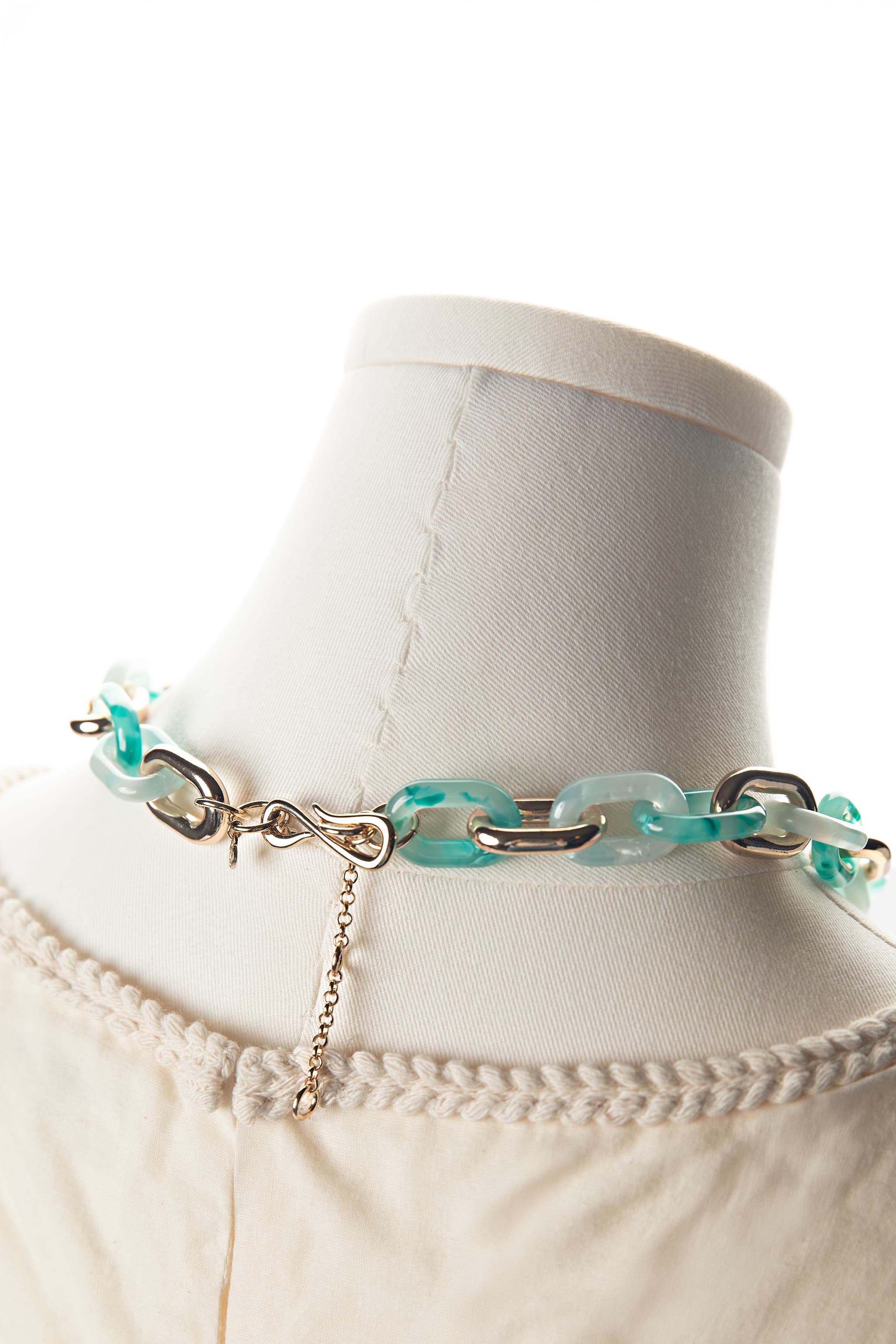 Ann Taylor Aqua Resin & Gold Link Statement Necklace
