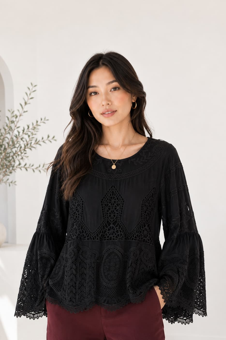 AZI Black Embroidered Lace Blouse
