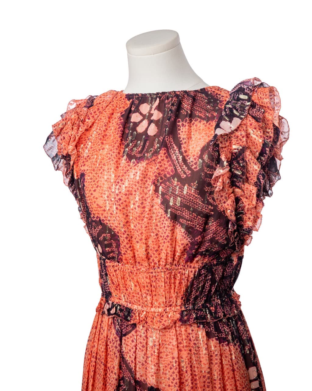 Ulla Johnson Silk Metallic Ruffle Midi Dress