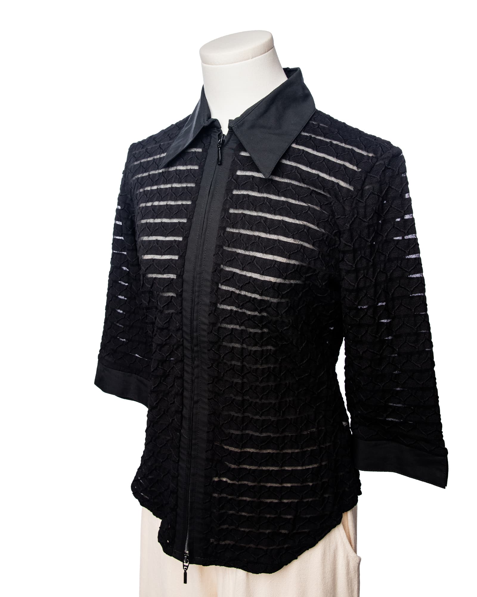 Rayure Paris Noir Semi-Sheer Textured Zip Top