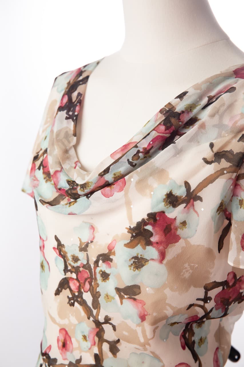 St. John Evening Silk Watercolor Floral Midi Dress