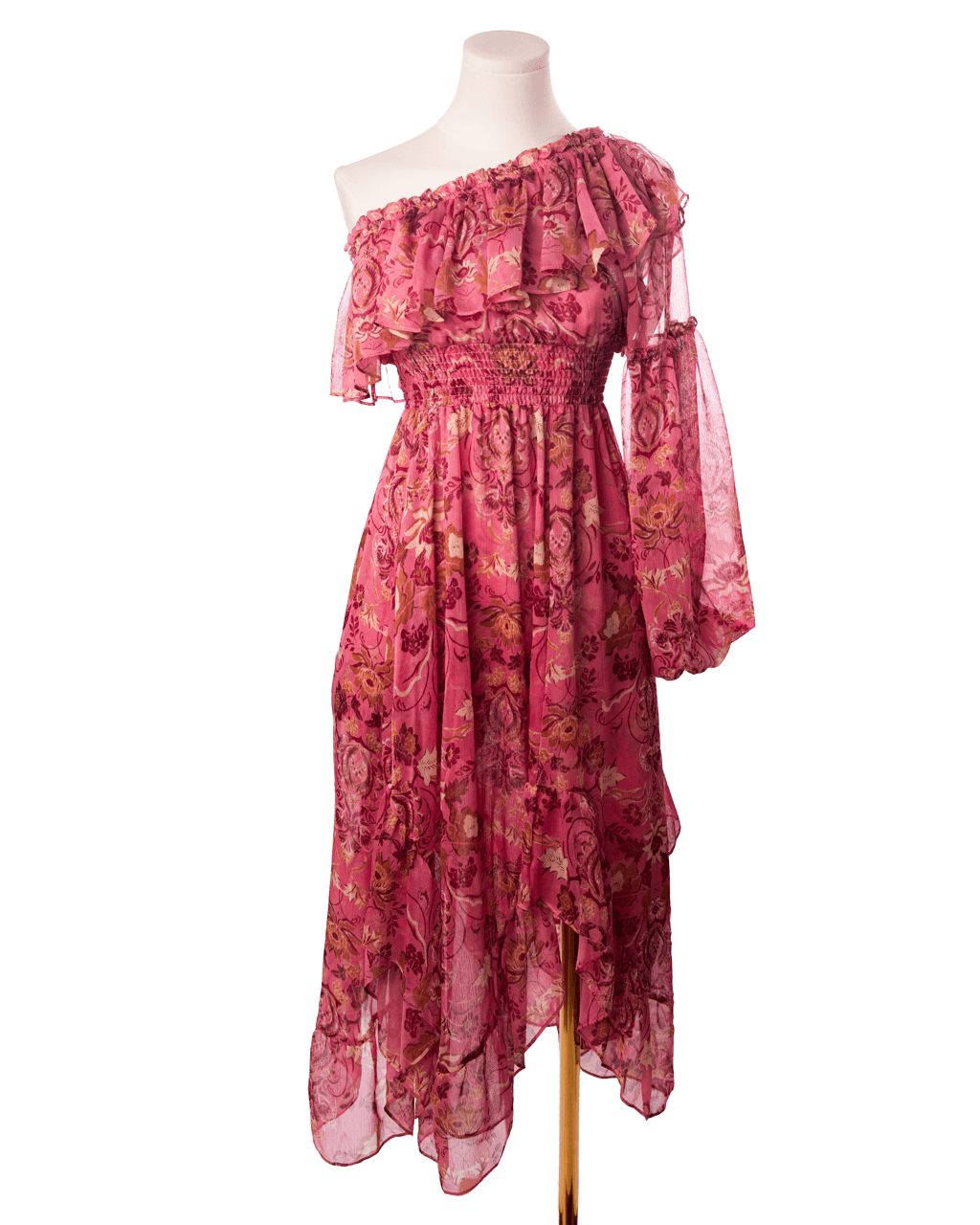 MISA Los Angeles Rumi Pink Floral One-Shoulder Ruffle Maxi Dress