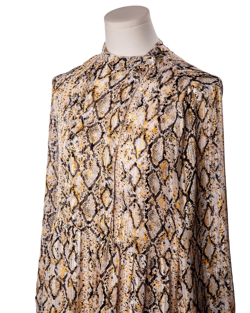 FRNCH Paris Metallic Snake Print Long Sleeve Tiered Mini Dress