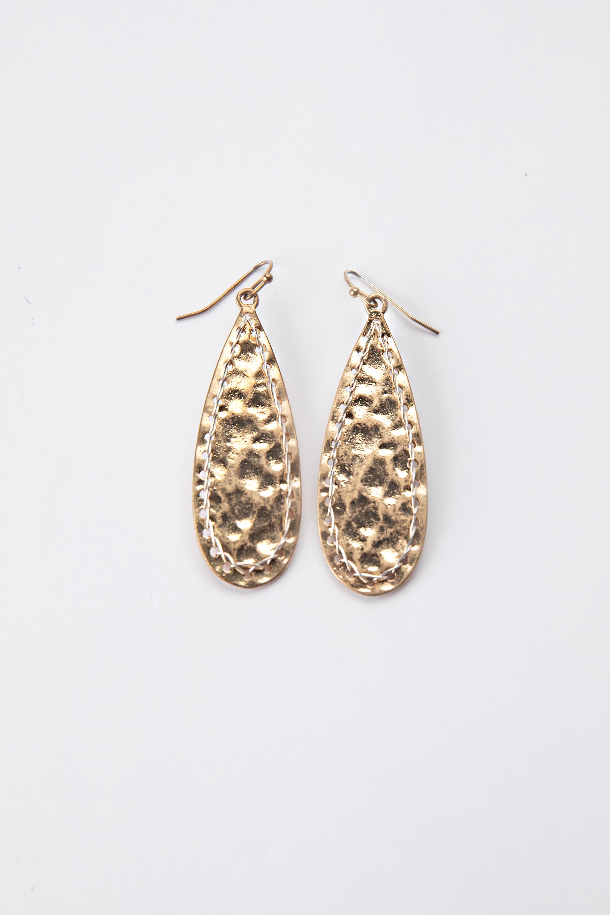 Artisan Hammered Mixed Metal Teardrop Earrings