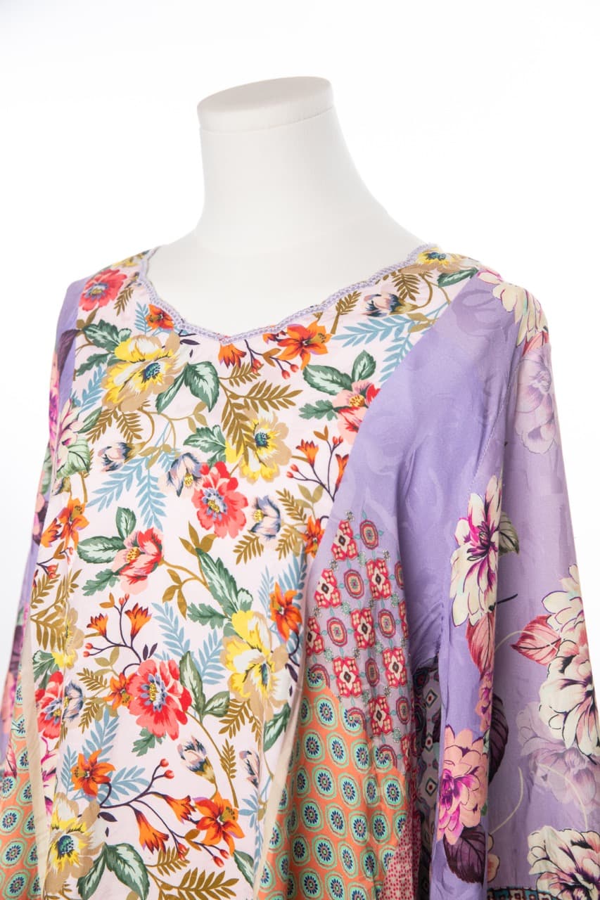 Johnny Was Patchwork Floral Boho Tunic Blouse