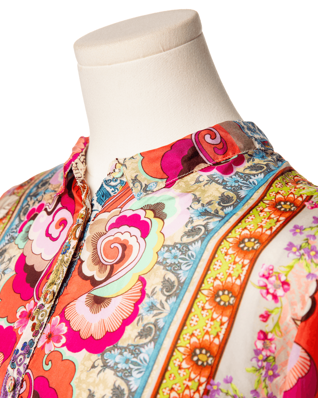 Johnny Was NWT 100% Silk Mixed Print Button-Front Blouse