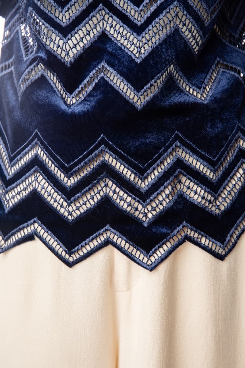 Self-Portrait One-Shoulder Velvet Zigzag Lace Blouse