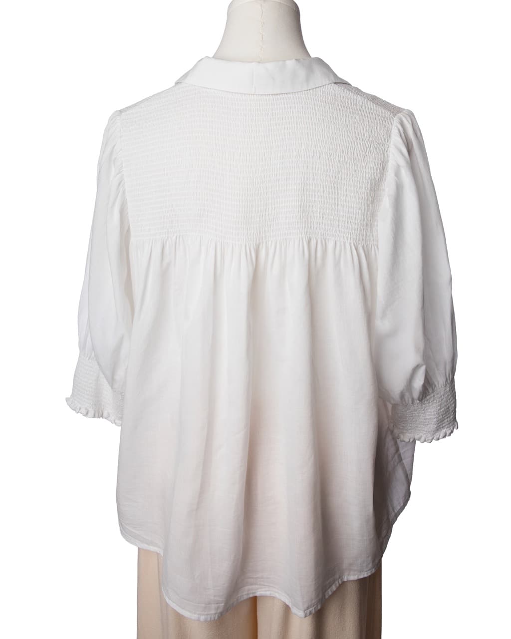 Munthe White Smocked Cotton Tunic Blouse