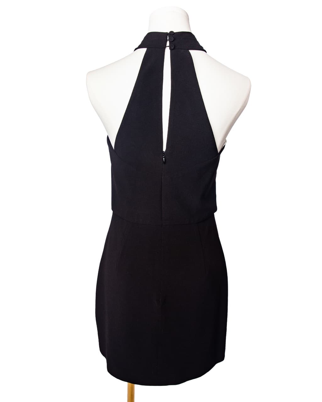 HALSTON Black Crisscross Halter Mini Dress