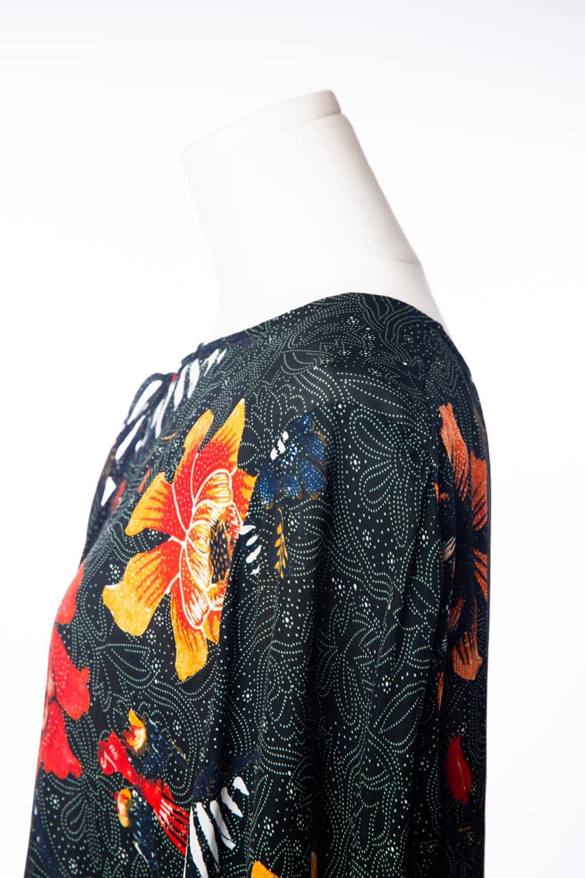 Kobi Halperin Silk Floral & Bee Print Tie-Neck Blouse