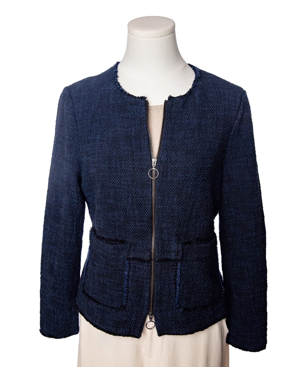 Rebecca Taylor Navy Tweed Zip-Front Jacket
