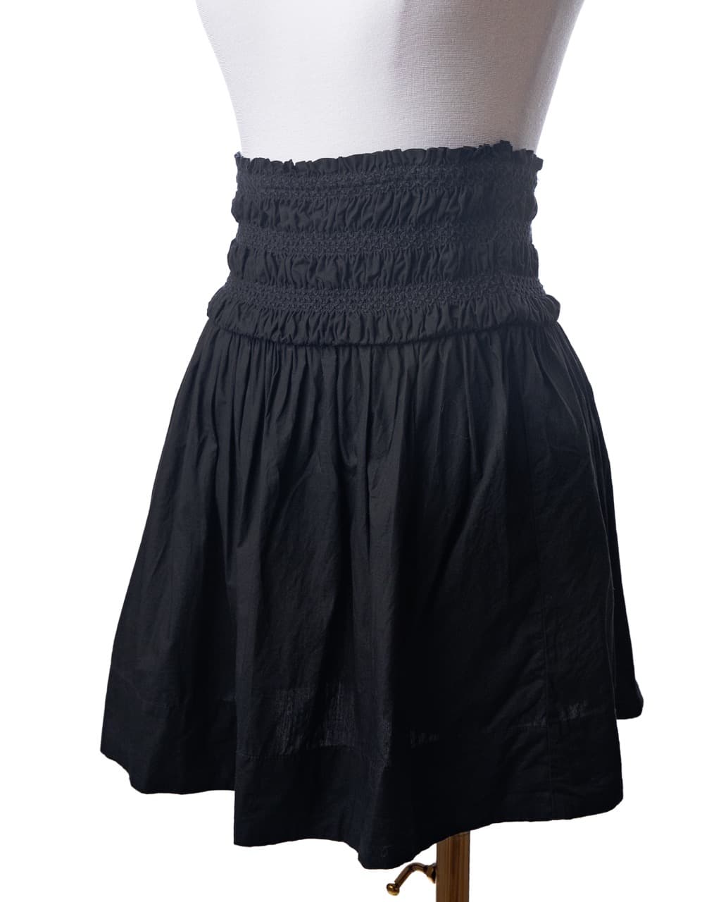 Anthropologie Black Smocked-Waist Cotton Mini Skirt