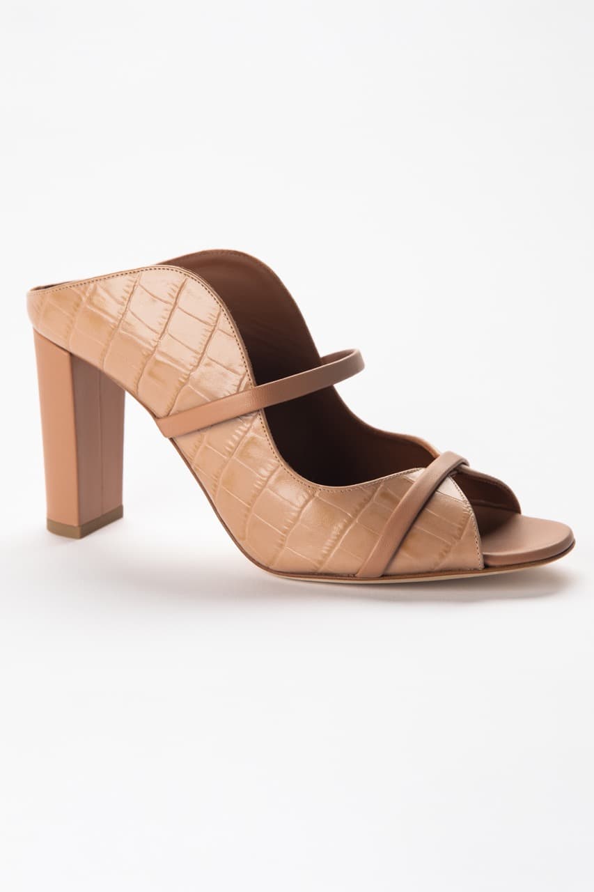 Malone Souliers Caramel Croc-Embossed Leather Mule Sandals