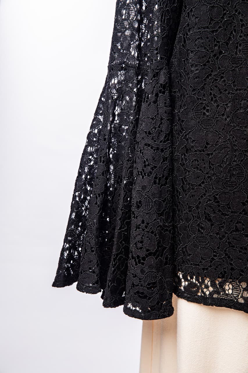 Catherine Malandrino Black Floral Lace Bell Sleeve Blouse- New with Tags