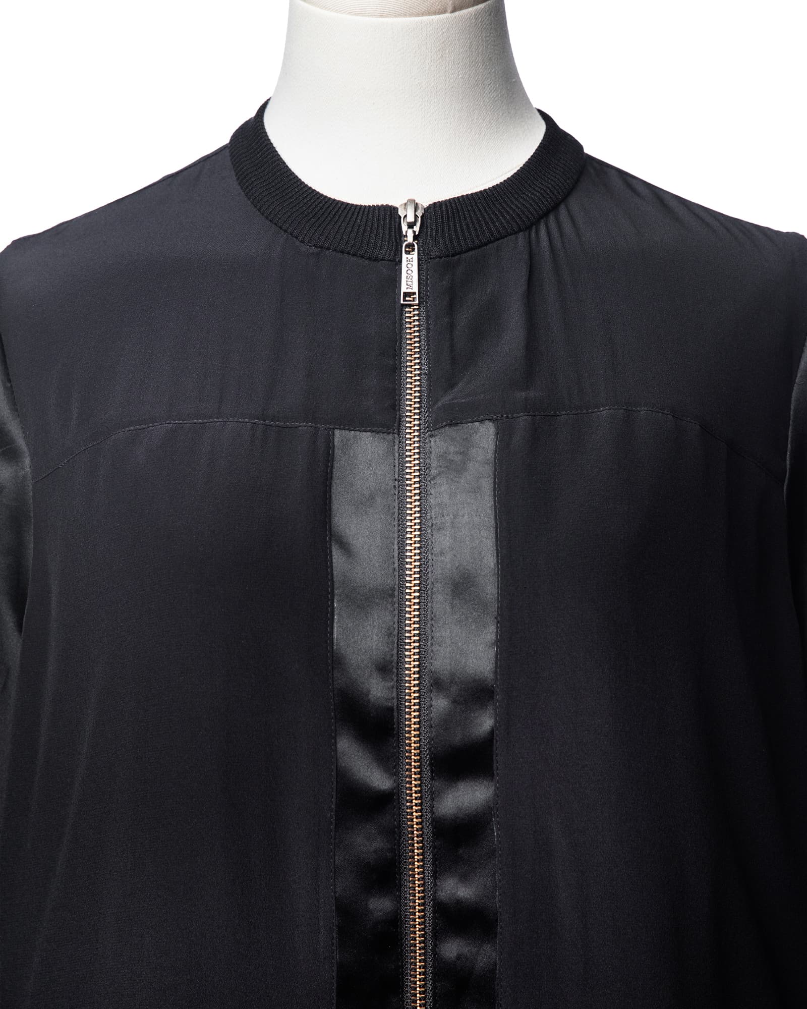 Misook Black Silk Zip-Front Longline Blouse Tunic
