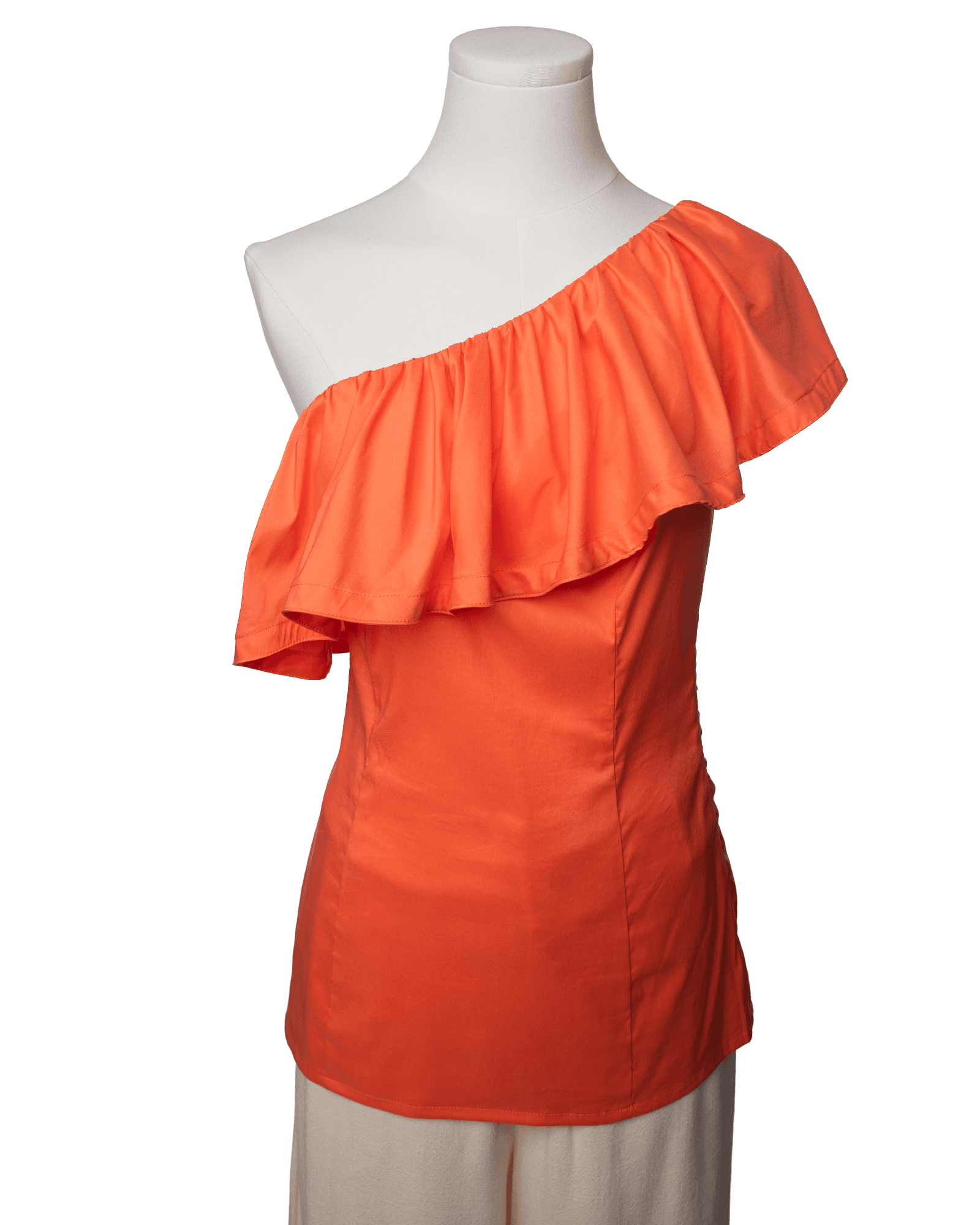 Trina Turk Los Angeles One-Shoulder Ruffle Top in Sunset Coral