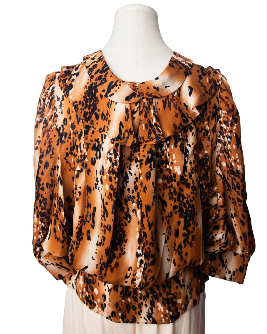 Parker Silk Leopard Print Ruffle Blouse