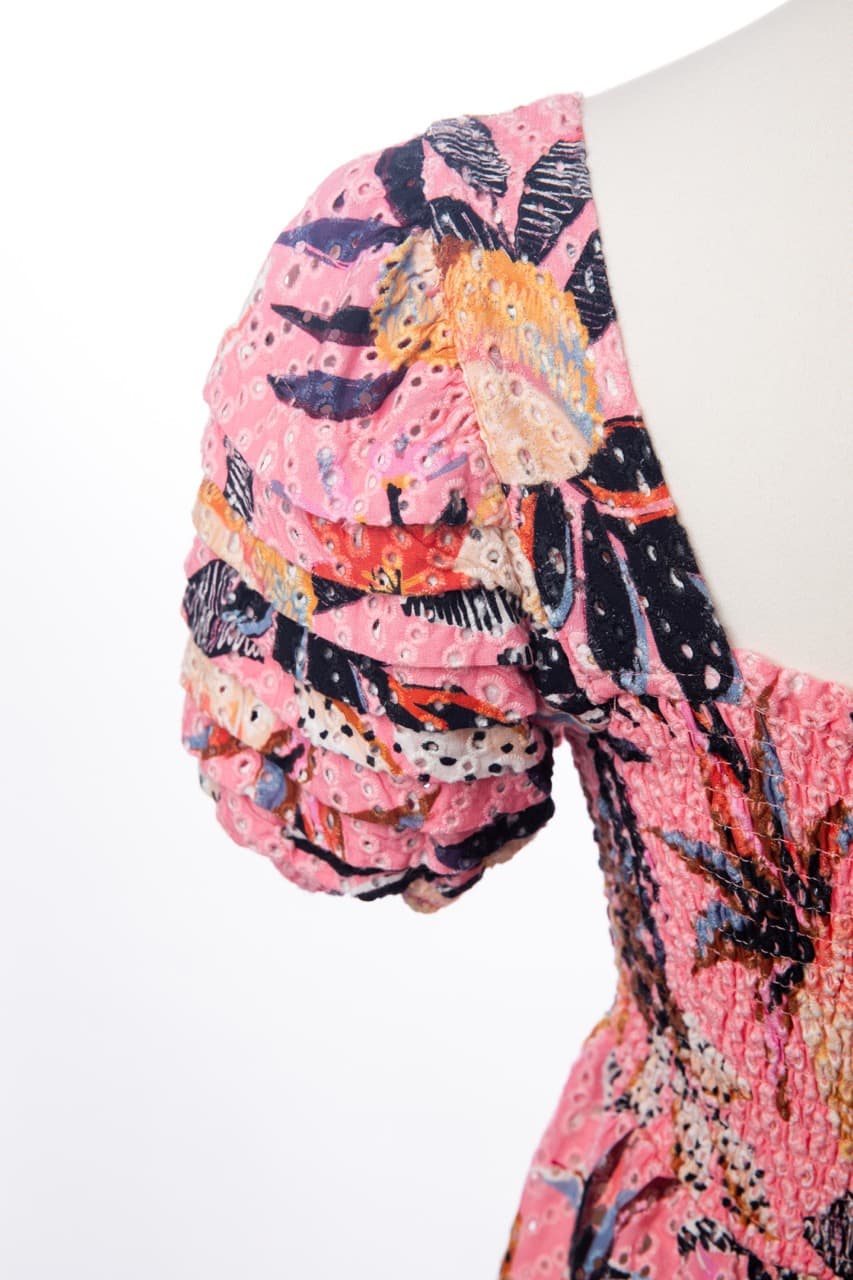 Farm Rio Pink Tropical Smocked Peplum Top