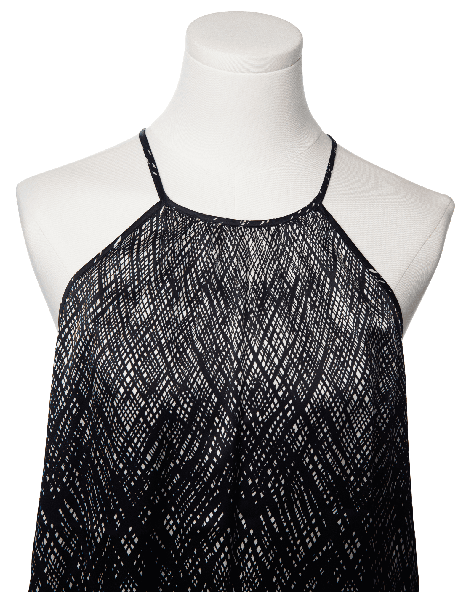 Joie Leikyn Silk Halter Blouse in Noir Ivory Geo