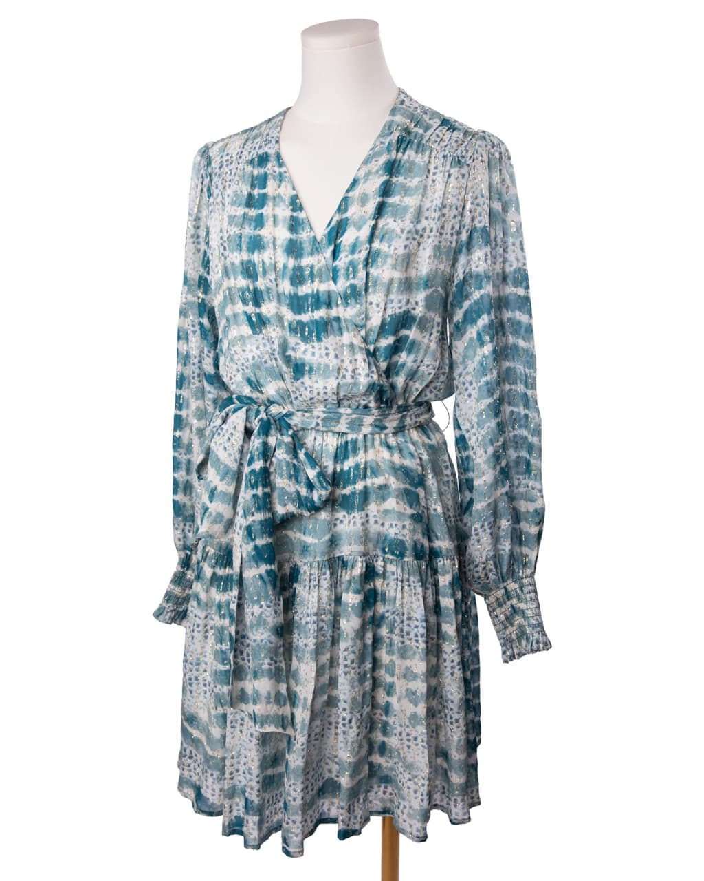 Suncoo Paris Metallic Tie-Dye Wrap Dress | Belted Long Sleeve