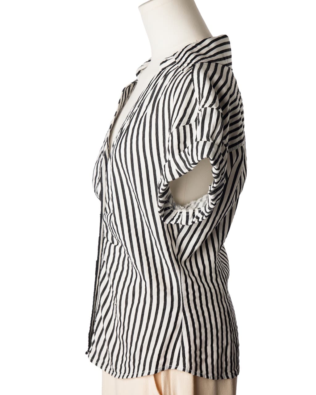 FRAME Striped Button-Front Linen Blend Blouse