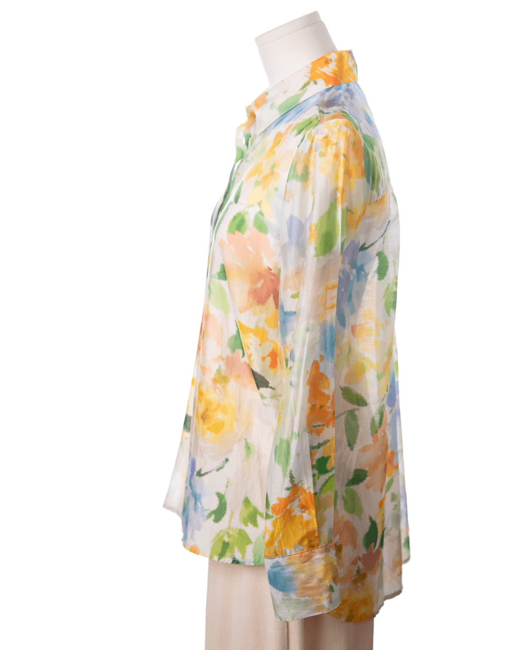 Bailey/44 Watercolor Floral Semi-Sheer Button-Down Blouse
