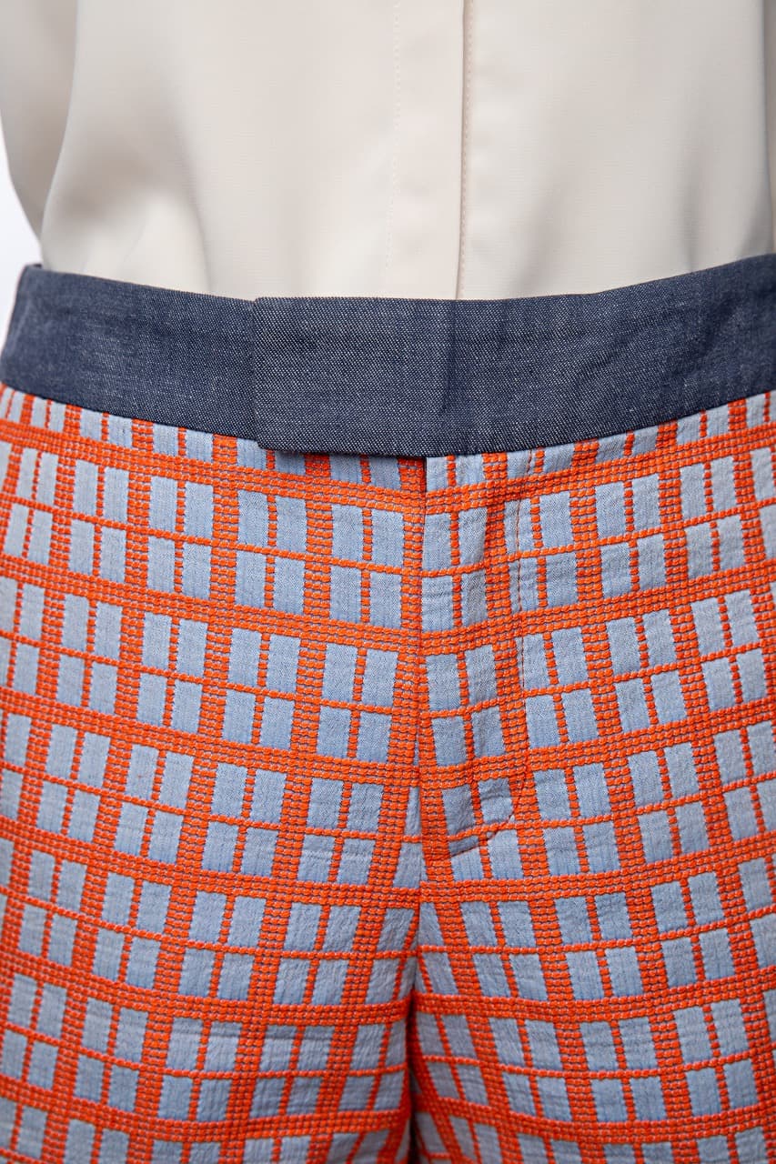 Derek Lam 10 Crosby Orange Embroidered Grid Shorts
