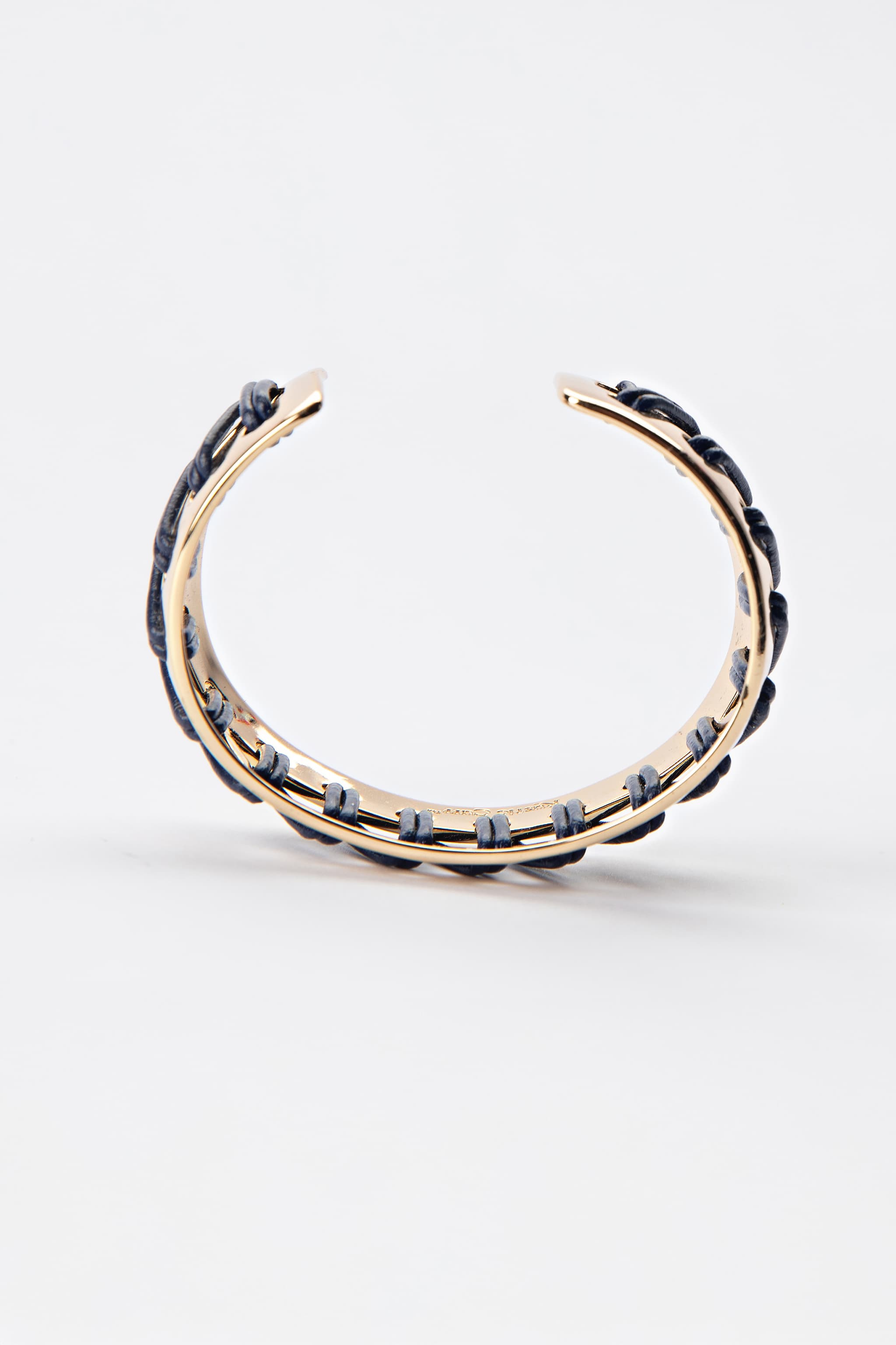 Rustic Cuff Navy Leather Woven Gold Tone Statement Cuff