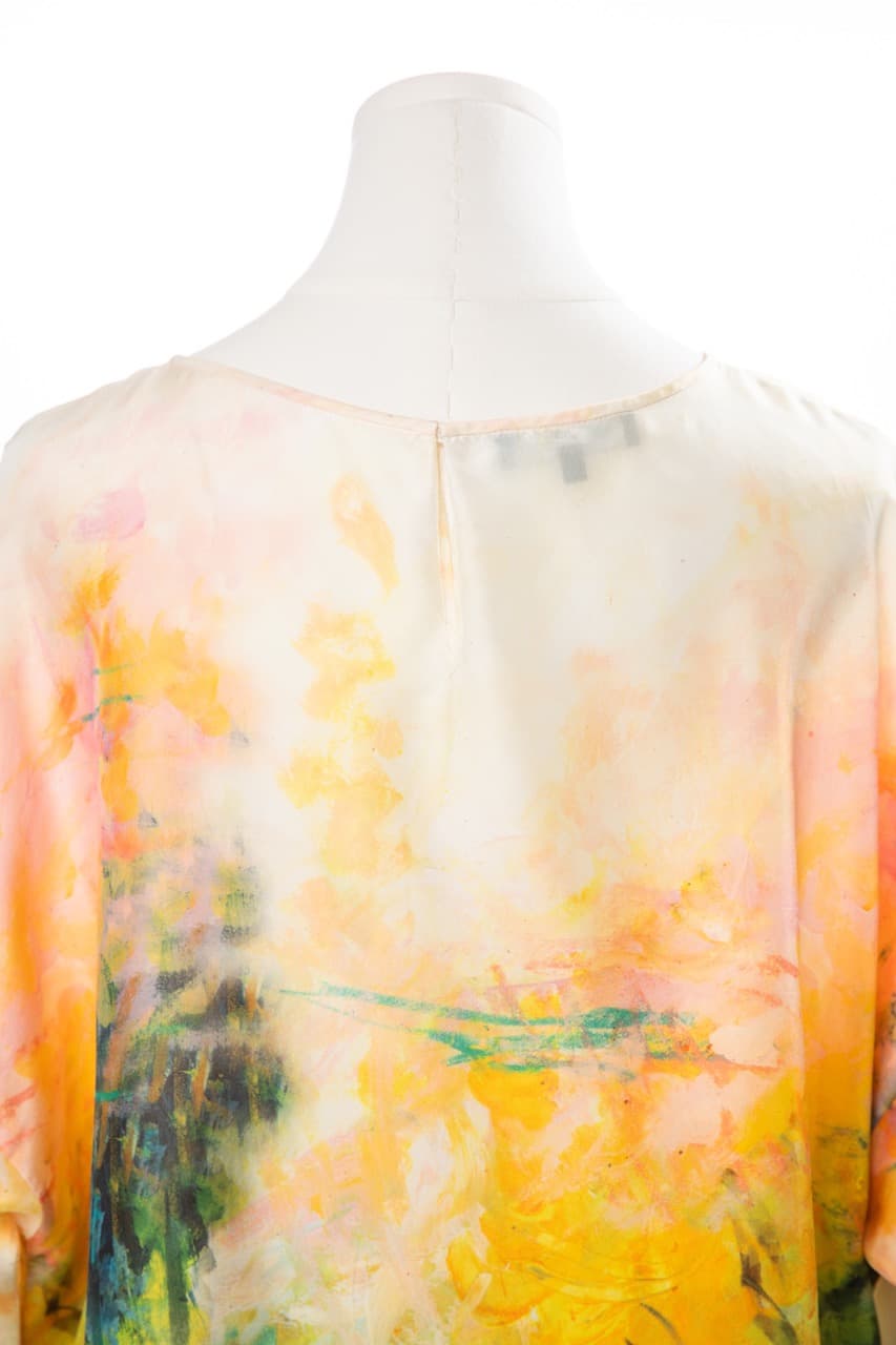 Lafayette 148 New York Abstract Watercolor 100% Silk Dolman Tunic Blouse