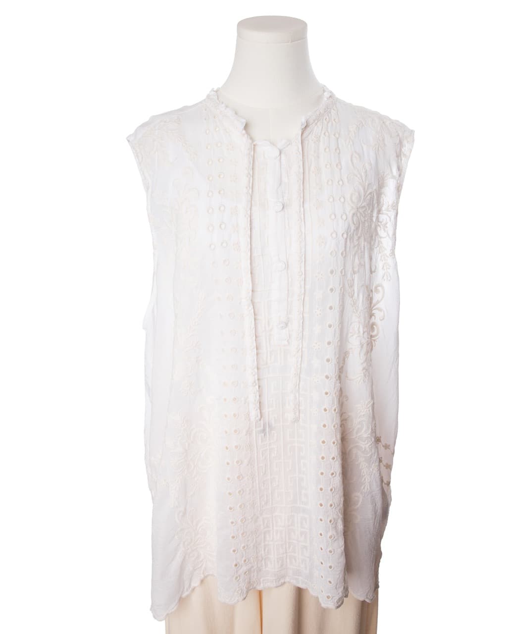 Johnny Was Embroidered Sleeveless Cupra Blend Boho Blouse