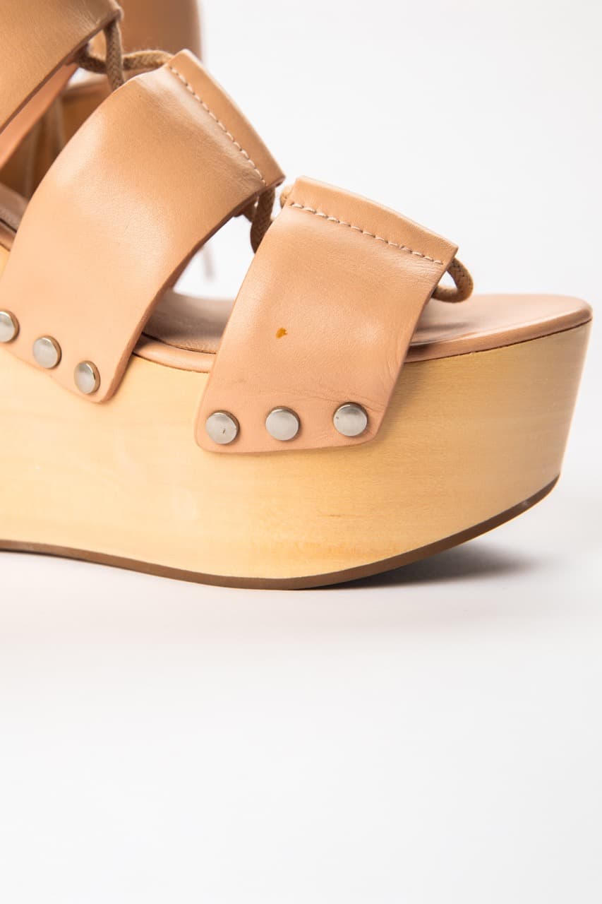 Loeffler Randall Tan Leather Lace-Up Platform Wedge Sandals