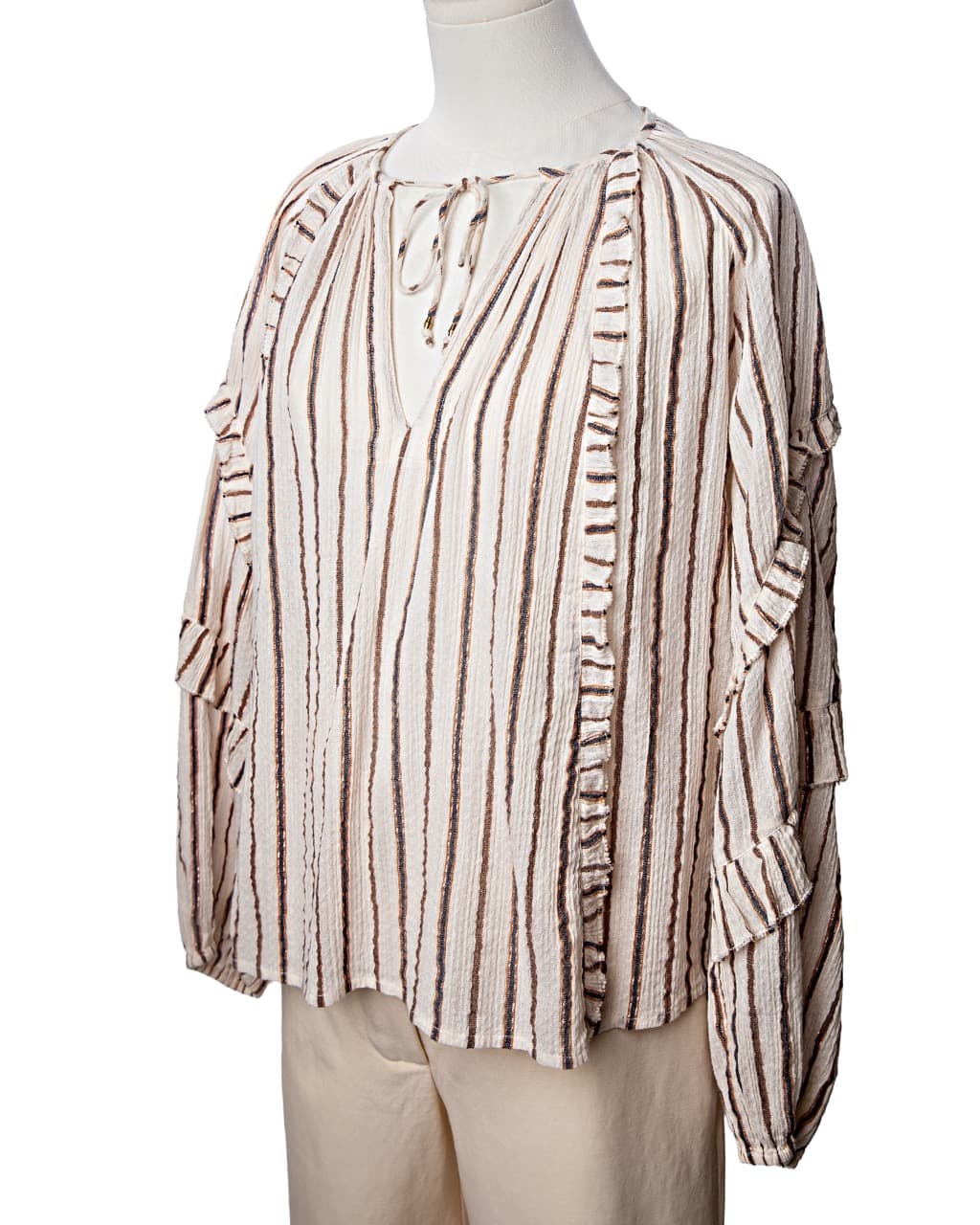Ulla Johnson Liana Metallic Stripe Ruffle Balloon Sleeve Blouse