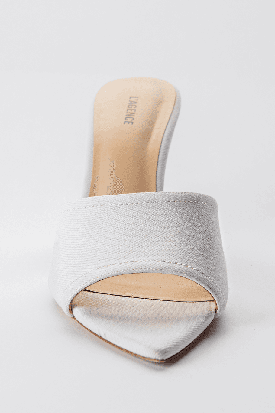 Ivory Satin Pointed Toe Mule Heels