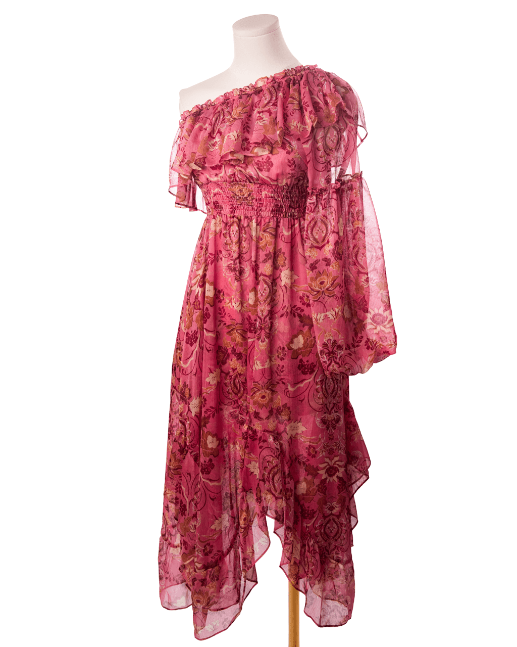 MISA Los Angeles Rumi Pink Floral One-Shoulder Ruffle Maxi Dress
