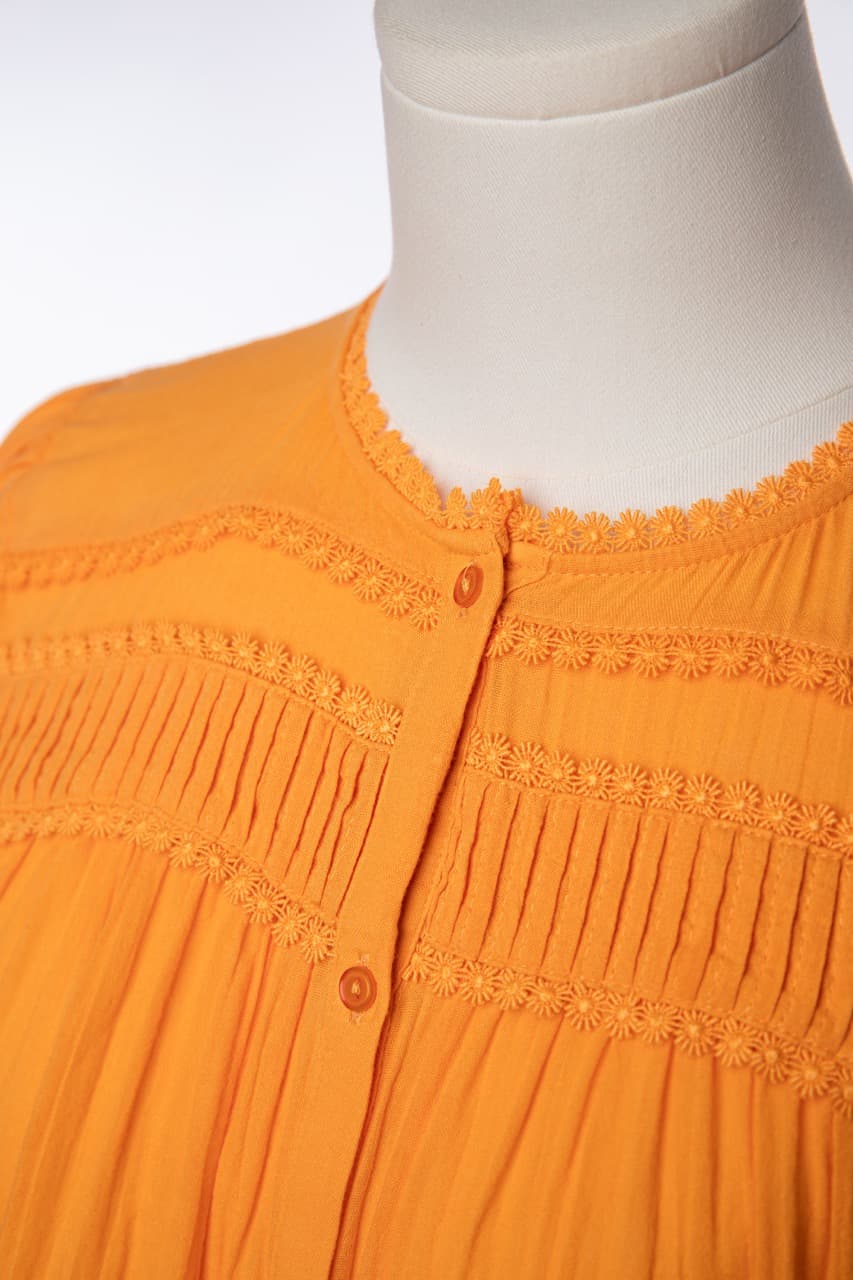 ME+EM Orange Pintuck Button Front Blouse - 100% Cotton