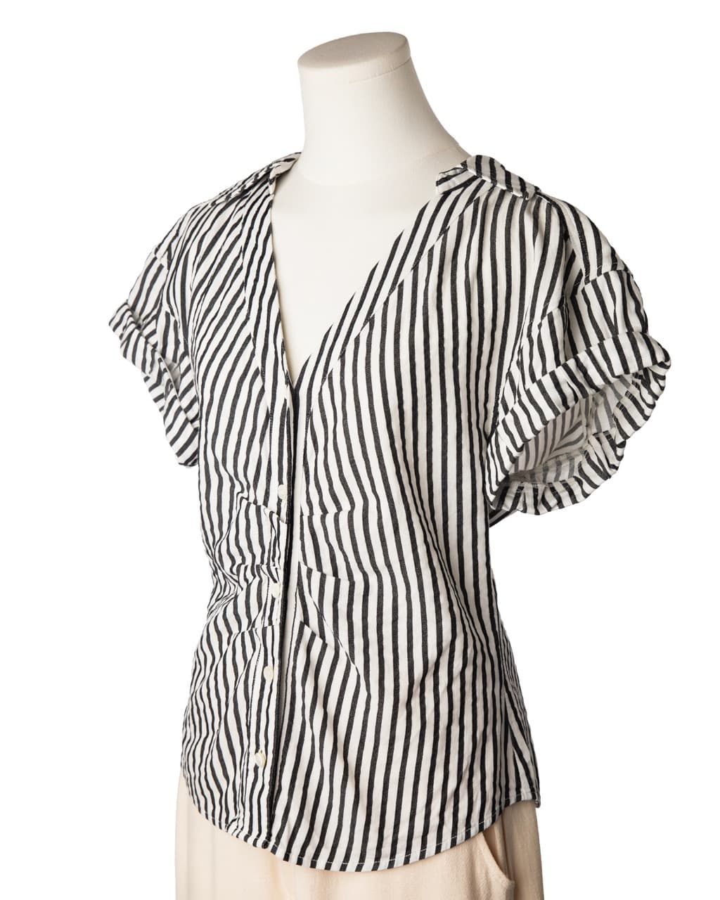 FRAME Striped Button-Front Linen Blend Blouse