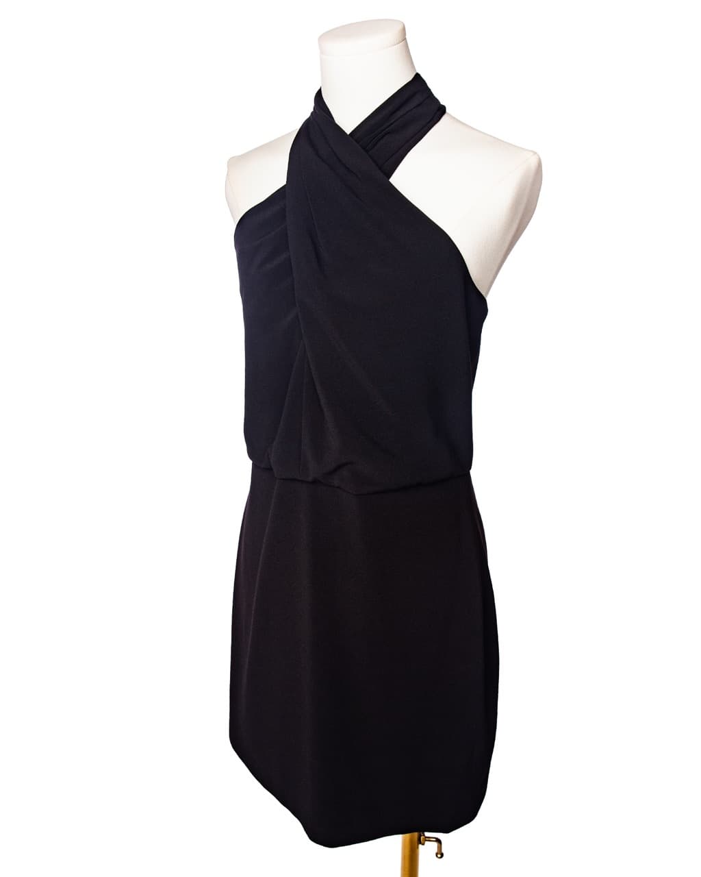 HALSTON Black Crisscross Halter Mini Dress