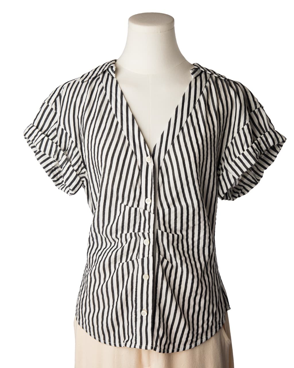 FRAME Striped Button-Front Linen Blend Blouse