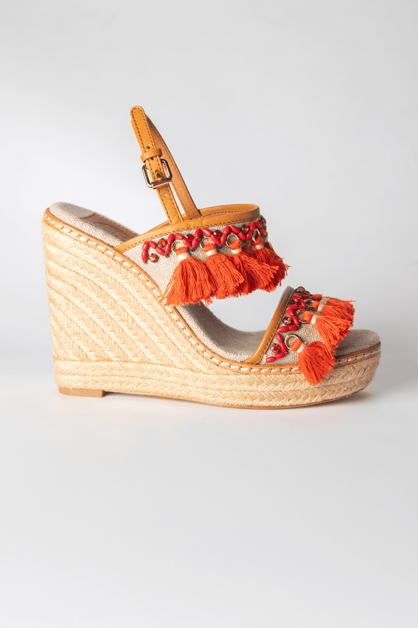 Tory Burch Niyah Embellished Tassel Espadrille Wedges