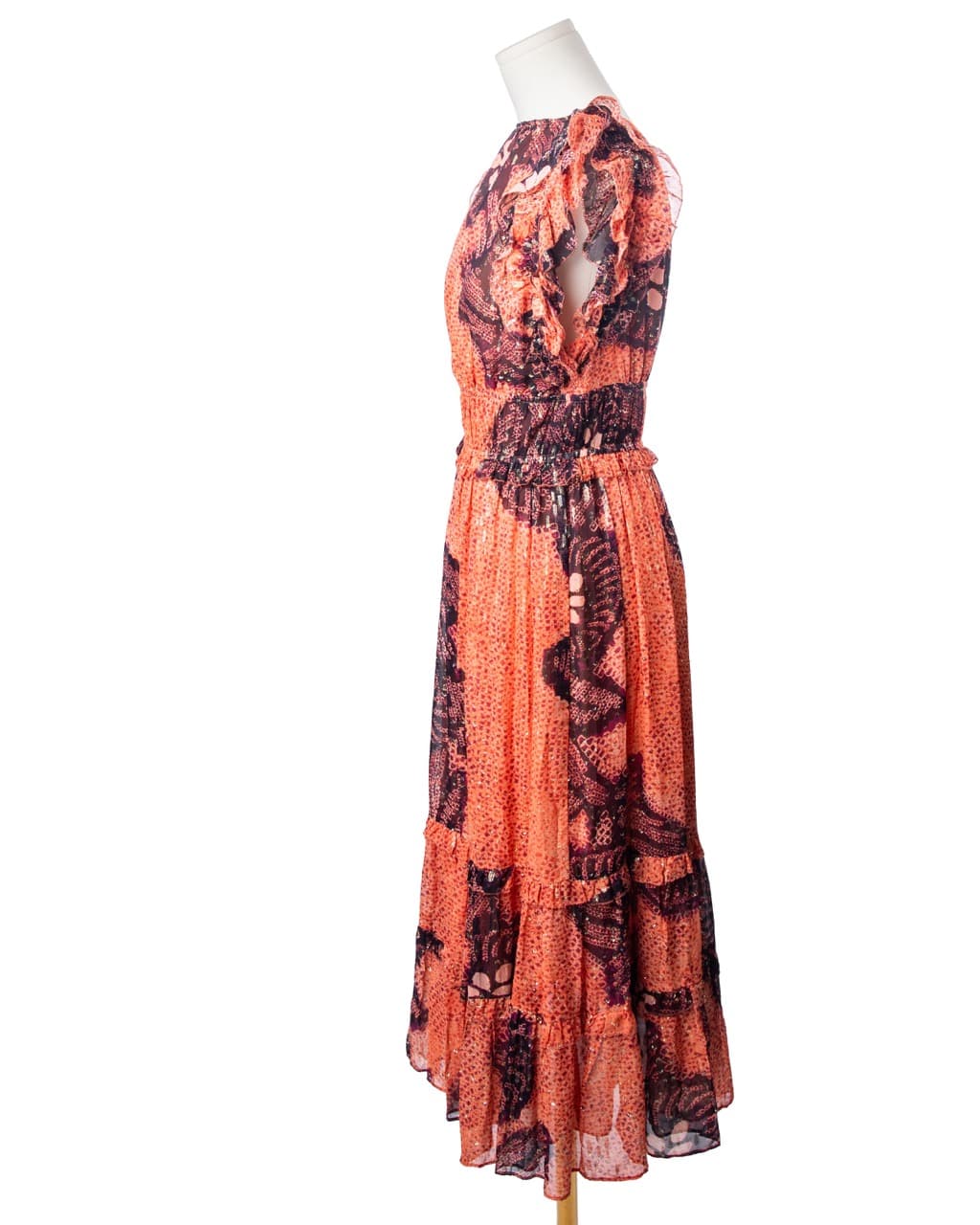 Ulla Johnson Silk Metallic Ruffle Midi Dress
