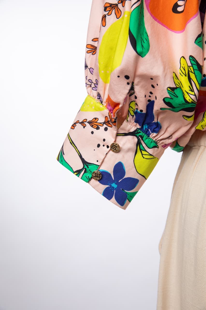 Emily McCarthy Botanical Print Silk Blouse